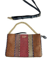 Victoria's Secret Limited Ed Bag Woven Crossbody Orange Red Gold Chain Striped