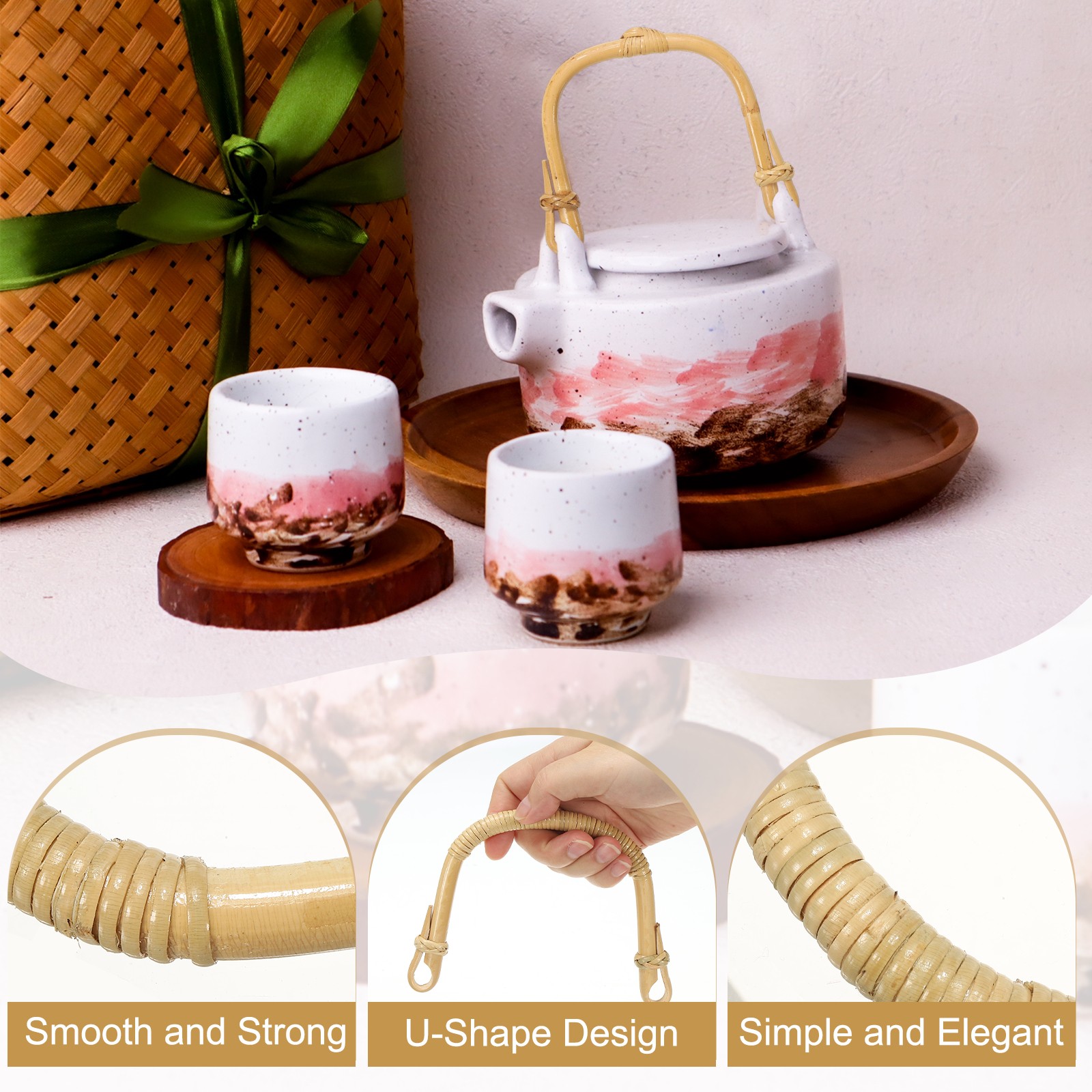 2Pcs Teapot Handle U-Shape Handle Replacement for Span 4.3"-5.1" Rattan Winding