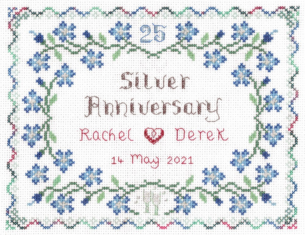 Silver Wedding Anniversary Sampler - Cross Stitch Kit with clear COLOUR chart