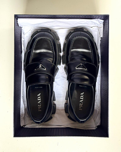 PRADA Monolith brushed leather loafers - Black UK 10.5