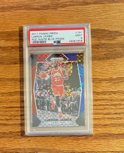 2017 Panini Prizm LeBron James #191 Red White Blue Prizm PSA 9 Mint Card