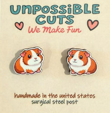 Unpossible Cuts Guinea Pig Wood Pierced Earrings Surgical Steel Posts Fun Orange