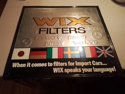 RARE. Vintage Wix Foreign Car Filters Stamped Aluminum Advertising Sign 26x24