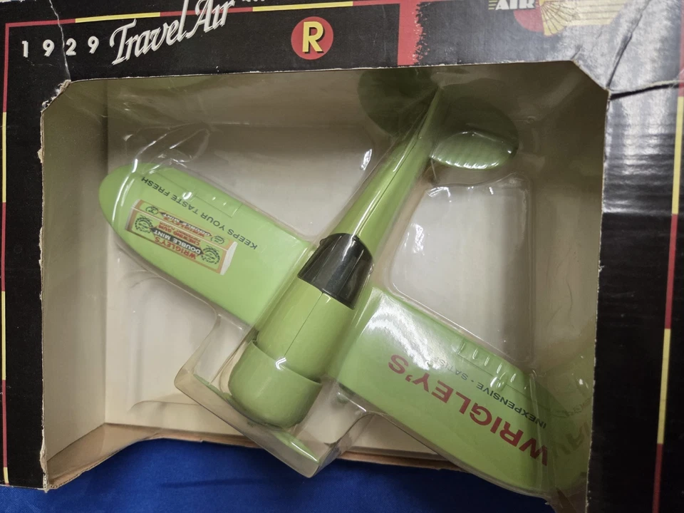 Banco de monedas TravelAir 1929 modelo R Wrigley's doble como nuevo goma de mascar avión nuevo en caja Foto 3 de 4
