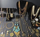 Large Gold Tone Costume Jewelry Lot Vintage Modern Necklaces Bracelets Earrings