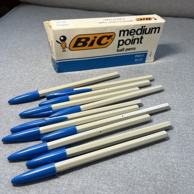 Vtg Bic Pen NOS 1983 Box of 11 Medium Point Blue Vintage USA Props PMA11 In Box