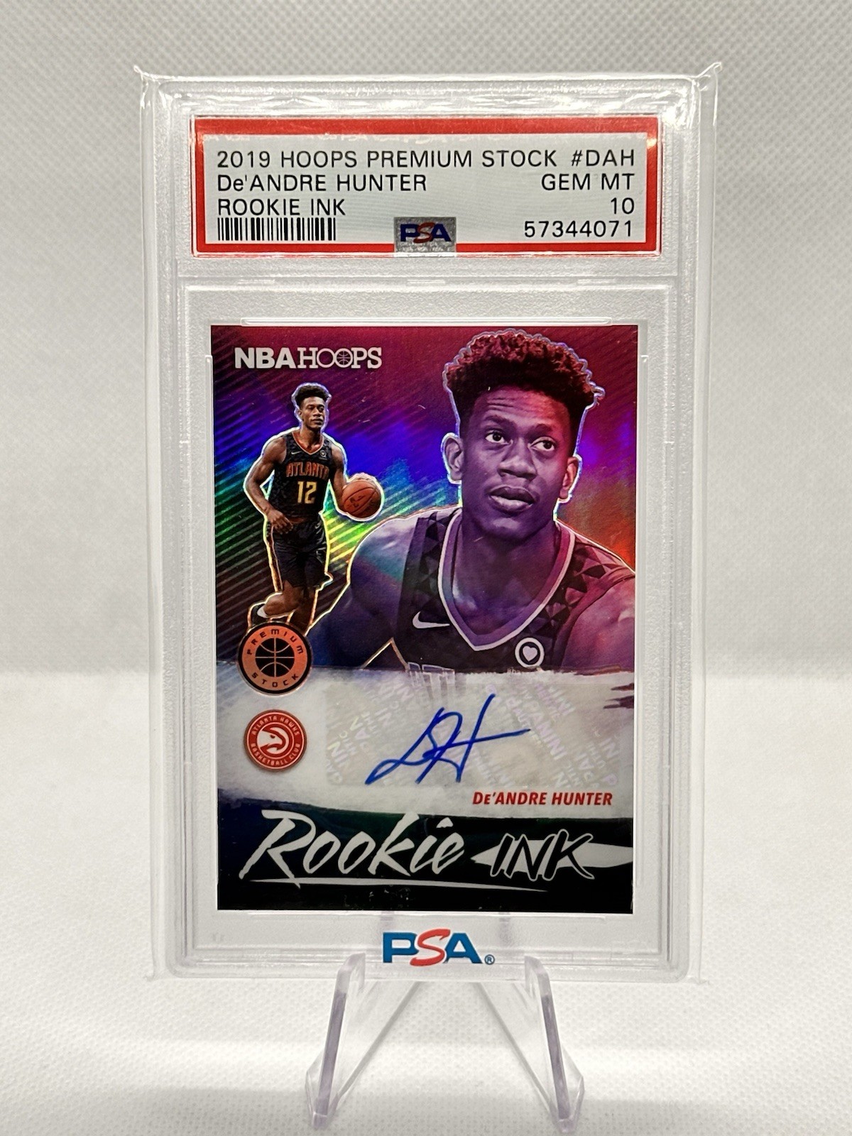 De’ANDRE HUNTER 2019 Hoops Premium Stock Rookie Ink RC PSA 10