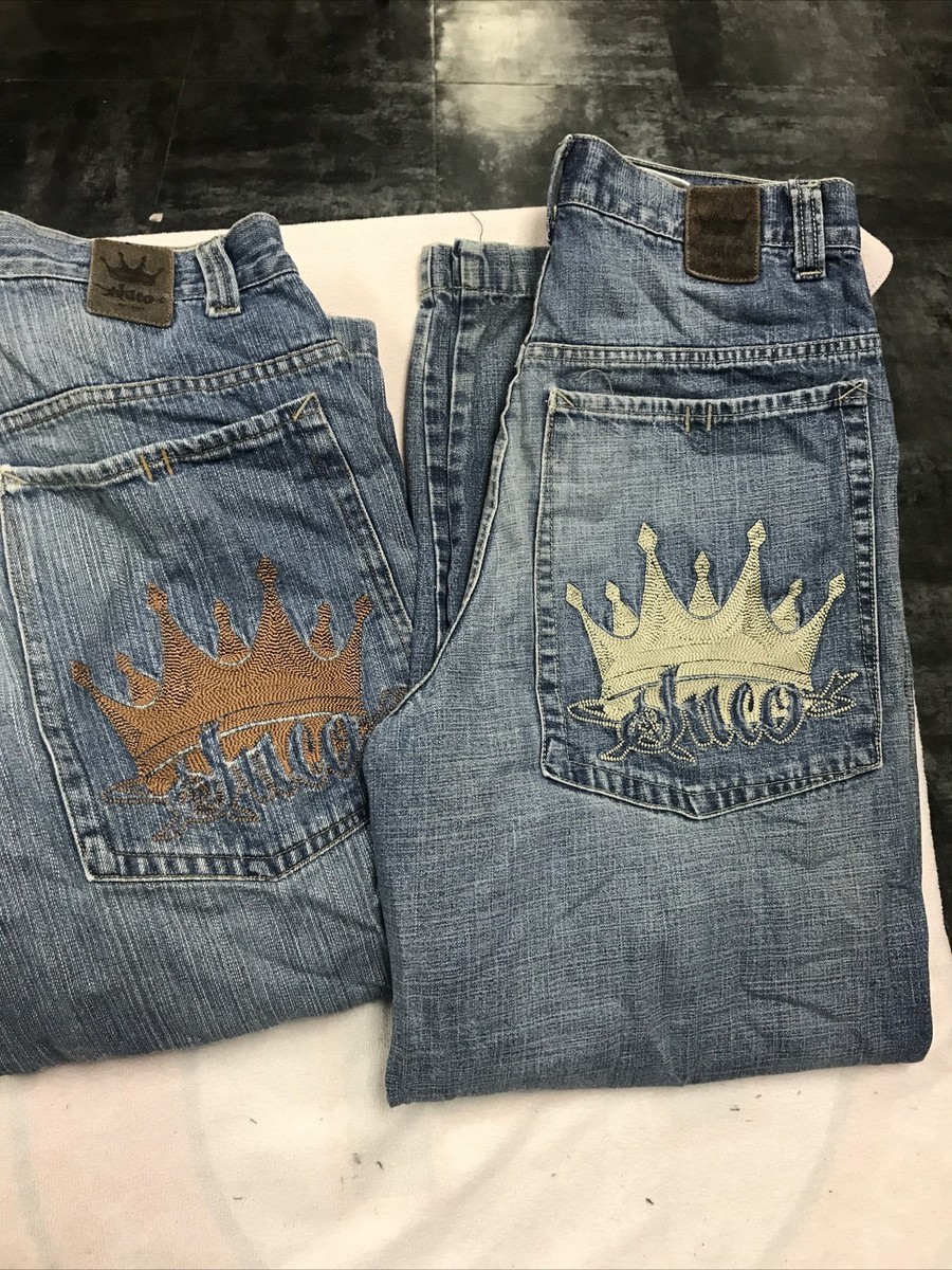 Vintage 90s JNCO Huge Crown Logo Wide Leg Blue Jeans/Long Jorts