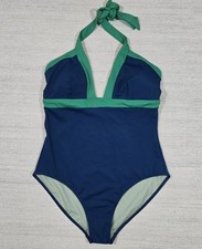 Boden Ithaca Halter One Piece Swimsuit Womens 14L Navy Green Beach Vacation