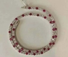 4MM Round Cut Lab Created Red Ruby Women's Tennis Necklace 14K White Gold Plated