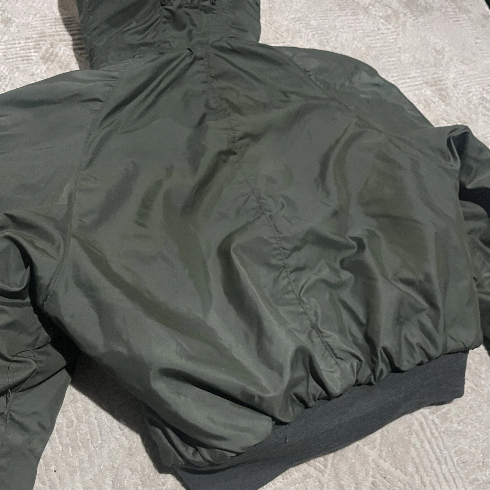 Vtg 80s Very stained Civ N-2B sage green Bomber Jacket heavy attached Hood Sz XL image 21