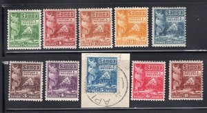 Samoa 1921 Short Set of 10 Flag & House, Scott 142-151 MH & used, value = $35.75