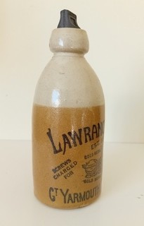 Stoneware Bottle (16.5cms) c/w stopper LAWRANCE & SONS Gt YARMOUTH & STALHAM