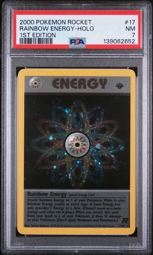 2000 POKEMON ROCKET 1ST EDITION #17 RAINBOW ENERGY-HOLO PSA 7