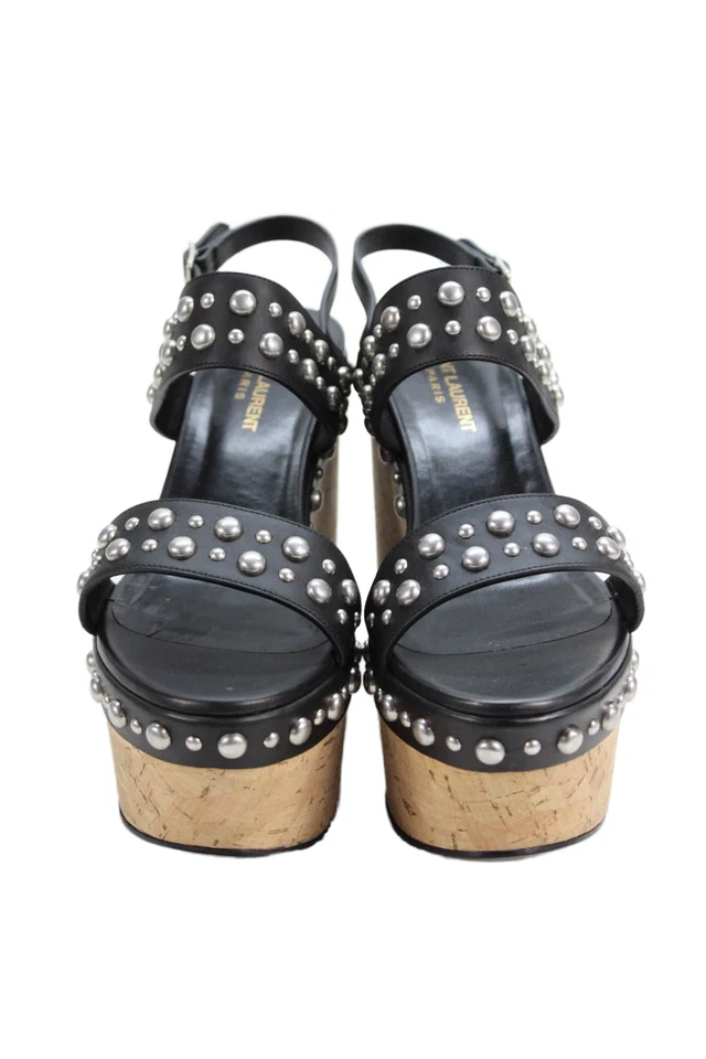 Eslingas Saint Laurent para mujer de cuero con tachuelas de corcho negras talla 40,5 10 Foto 2 de 4