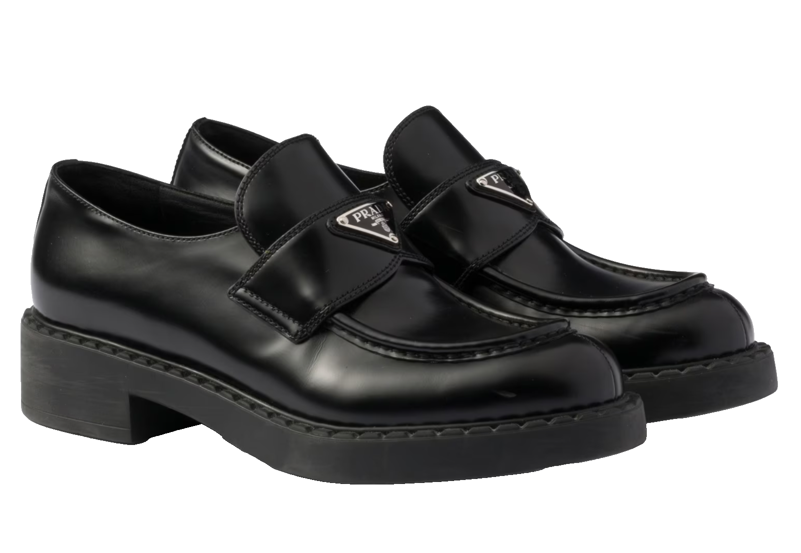 SAOLA Mocassino Prada Cioccolato Nero Pelle Spazzolata Argento Logo Platform Suola Piatto 40