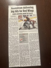 Tomas Holmstrom Autographed Newspaper Article. Detroit Redwings