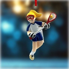Lacrosse Player Girl Christmas Tree Ornament Blonde 4 x 2 Inch 