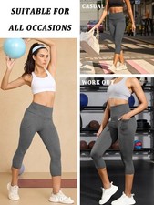 Women's Tummy Control High Waisted Yoga Capri Leggings w/Pockets 4 Colors S/M