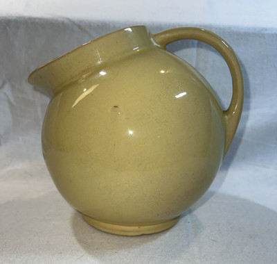 Mid Century Yellow Art Deco Balloon Shaped Pottery Pitcher