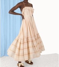 Zimmermann Dress Size 1/AU 10/US 6 Anneke Ruffle Swing Maxi Lurex Belted Pockets