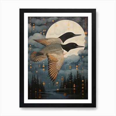 Common Loon 1 Gold Detail Gemälde gerahmt Wandbild Poster Leinwanddruck Bild