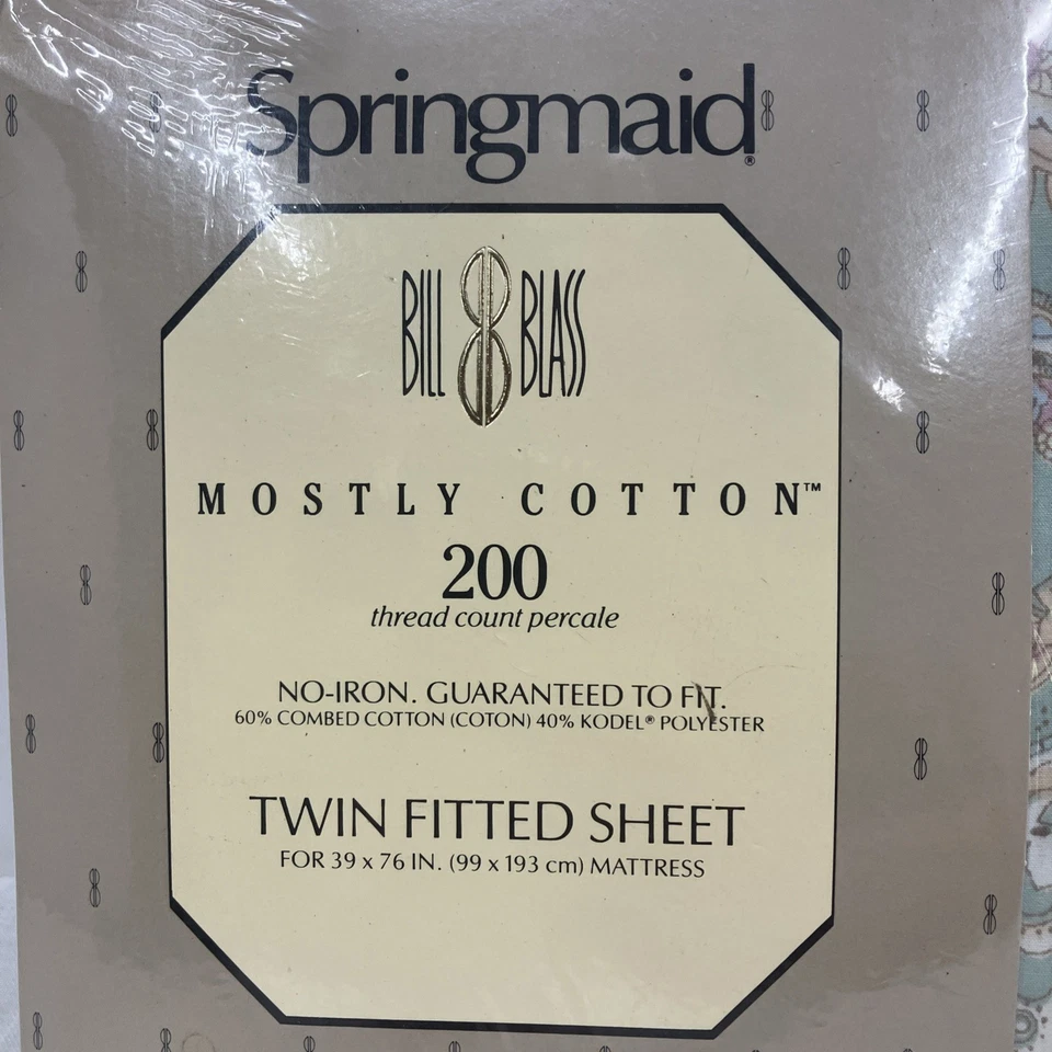 Vintage Bill Blass Springmaid Paisley Blue Twin Fitted SHEET 39”x76” 200 Thread - Image 2 of 4
