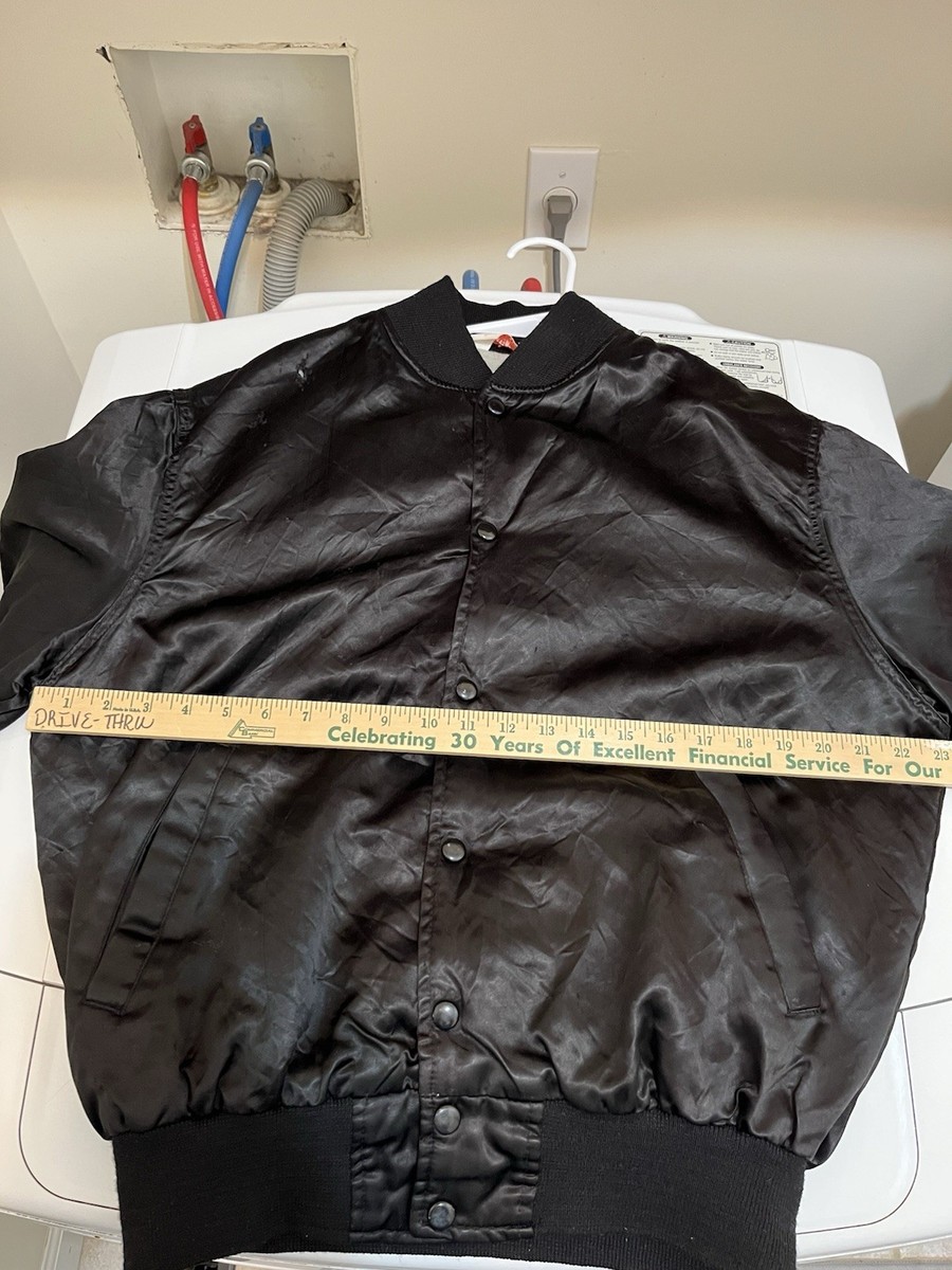 Vintage 80s Empire MTV Embroidered Black Satin Jacket Size Large