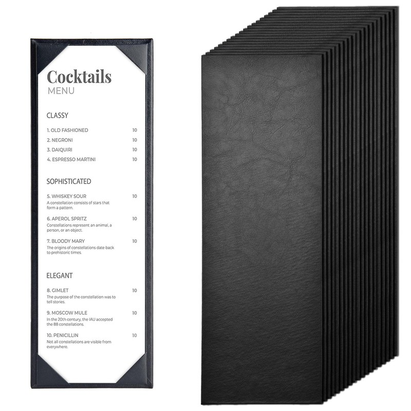 WeChef 20 Pcs 4.25"x14" Leather Restaurant Menu Covers Single Page Wine List Bar