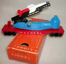 LIONEL POSTWAR 6650 IRBM ROCKET LAUNCHING FLAT CAR EXCELLENT+ TIRED ORIGINAL BOX