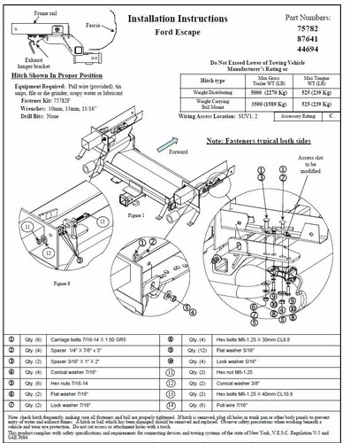 Trailer Tow Hitch For 2019 Ford Escape All Styles Receiver w/ Wiring Harness Kit - Picture 4 of 6