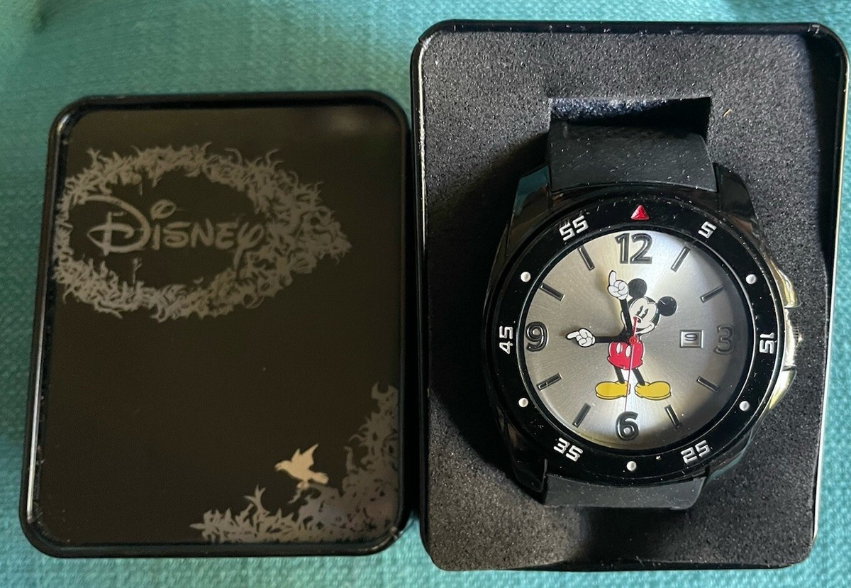 Mens Accutime Disney Mickey Mouse Black Moving Arms Wrist Watch