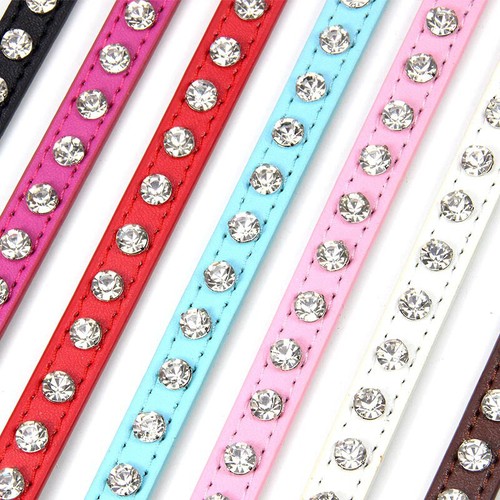 Cat Collar Bling Rhinestone Crystal Diamond Cat Puppy Suede Leather Pet Collars - Picture 4 of 31