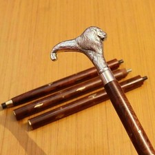 Brass Lion Head Handle Designer 3 Fold Brown Wooden Walking Stick Cane