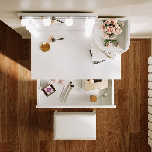 LED Dressing Table White Mirror Vanity Makeup Desk with Stool Drawer & Shelves - Picture 6 of 13