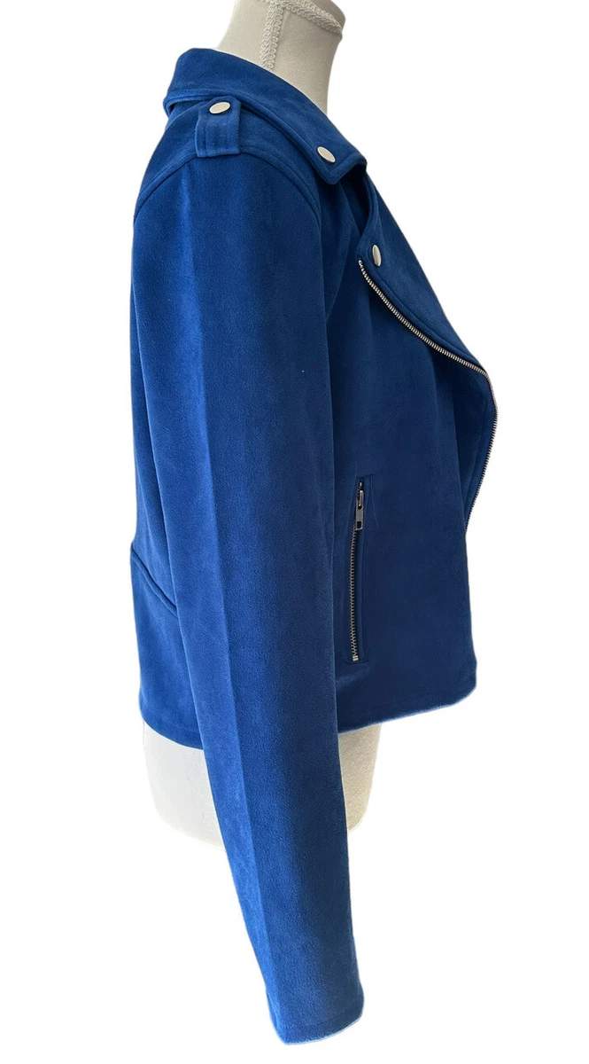 Dotti Blue Faux Suede Biker Style Jacket Size 14 eBay