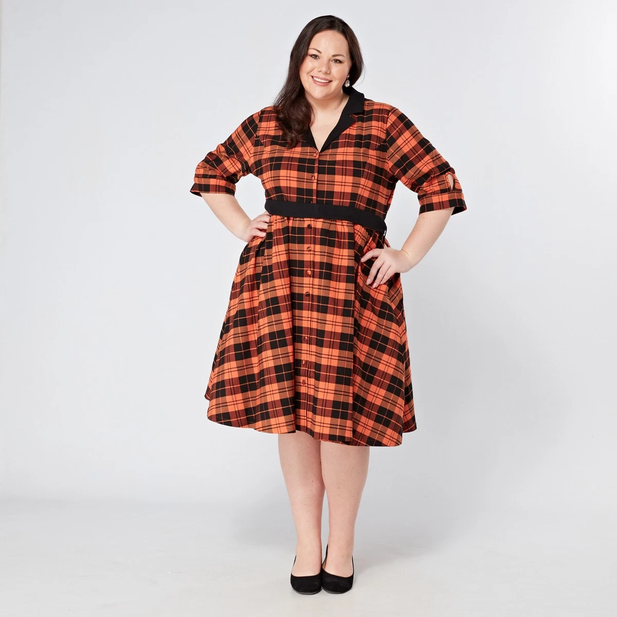 Orange Checked Shirt Dress Ginger Black Belted Vintage Tagareen