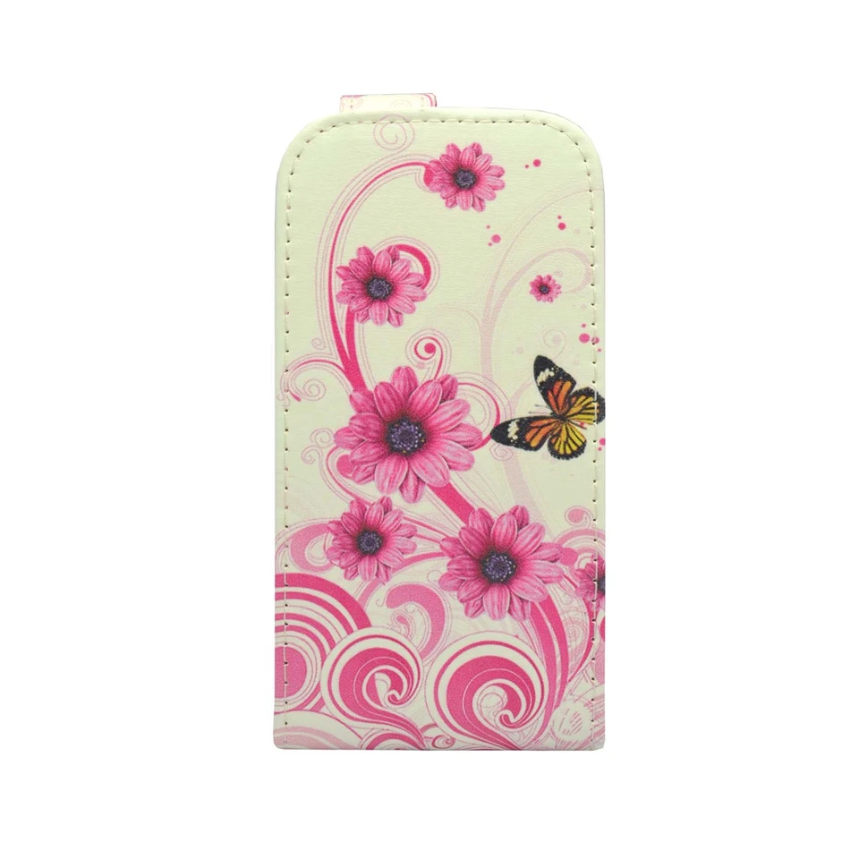 CASE FOR SAMSUNG GALAXY ACE 4 WHITE PINK SWIRL FLOWER BUTTERFLY PU LEATHER FLIP - Image 4 of 4