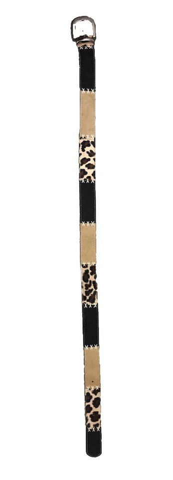 Cinturón para mujer M/L retazos gamuza/pelo de pantorrilla/cuero vegano estampado de leopardo Foto 2 de 4