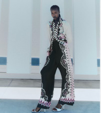 ZARA NEW WOMAN FLORAL PRINT STRAIGHT CUT PANTS TROUSERS BLACK ECRU XS S M L