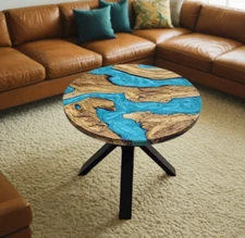Blue Epoxy Resin Table - Handmade Custom Furniture with Unique Design