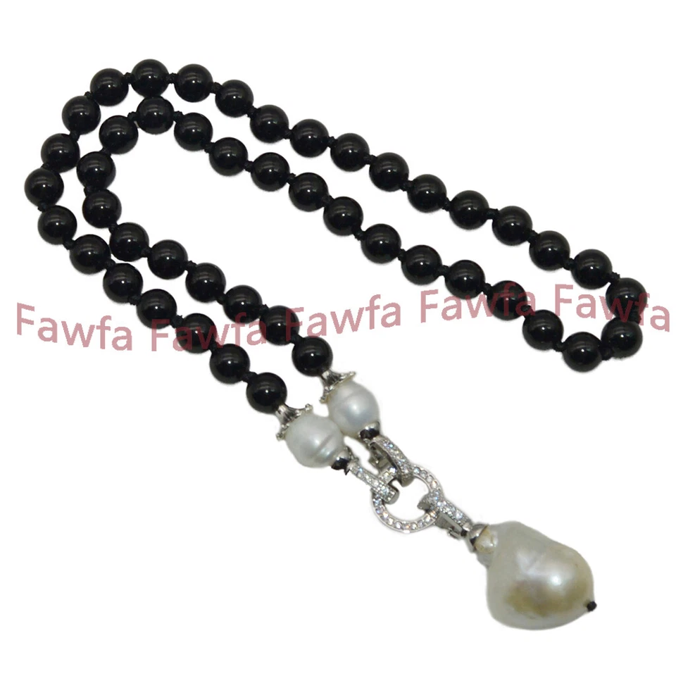 Collar Colgante Perla Barroca Keshi Blanca Gemas Ágata Negra Natural 6/8/10/12mm Foto 2 de 4