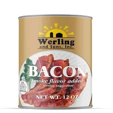 (1 Can) Werling Canned Bacon 12oz Can Survival Food Fully Cooked Smoke Flavor