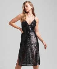Superdry Womens Plunge Sequin Midi Slip Dress