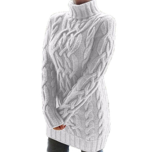 Damen Pullover Strick Rollkragen Winter Warm Langärmelig Enganliegend Kleid æ - Bild 5 von 19