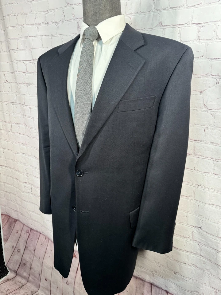 SAVILE ROW Mens Navy Blue Classic Fit Pleated 2pc Suit 44R Jacket 42x29 Pant - Image 3 of 4