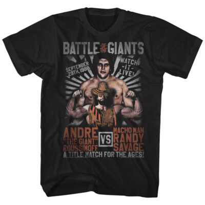 Andre VS Savage Battle Of The Giants 1989 WWE Wrestling Legend Men's T Shirt 