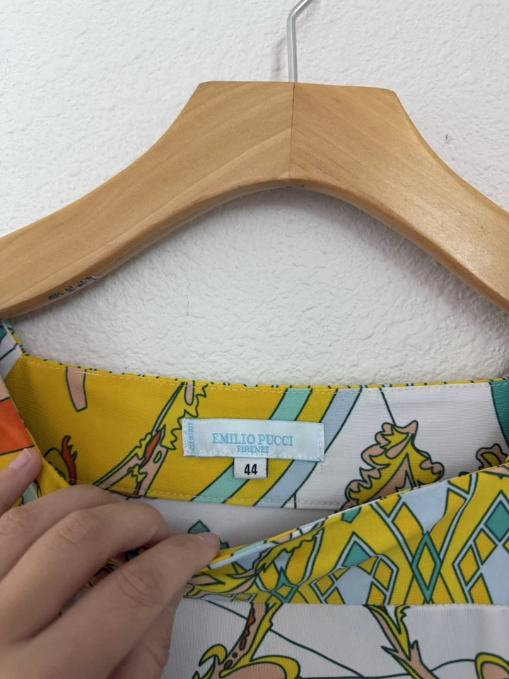 Mini Vestido Túnica Emilio Pucci Para Mujer Cuello Cuadrado Logo Abstracto Talla 44  Foto 2 de 4