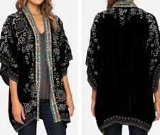 Johnny Was XS Okinawa Kimono Jacket Top Black Velvet Embroidered Oversized