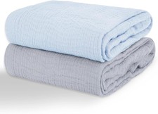 2 Pack Baby Muslin Swaddle Blankets 100 Cotton 40x40 In Light Blue Misty
